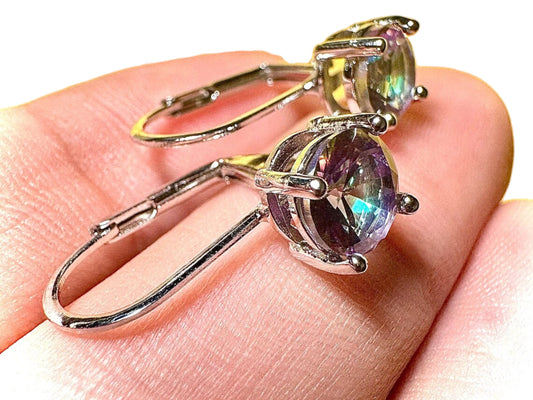 Mystic Topaz Earrings in Sterling Silver Plated 6MM Leverback Opal Earrings 2.00CT Leverback Earrings Silver Topaz Jewelry for Women Topaz - leoshopdeals