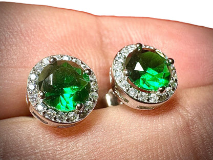 Green Emerald Earrings Stud Sterling Silver 925 ,Stud Earrings for Women, Emerald Jewelry Earrings, Round Earrings Stud, May Birthstone Gift - leoshopdeals