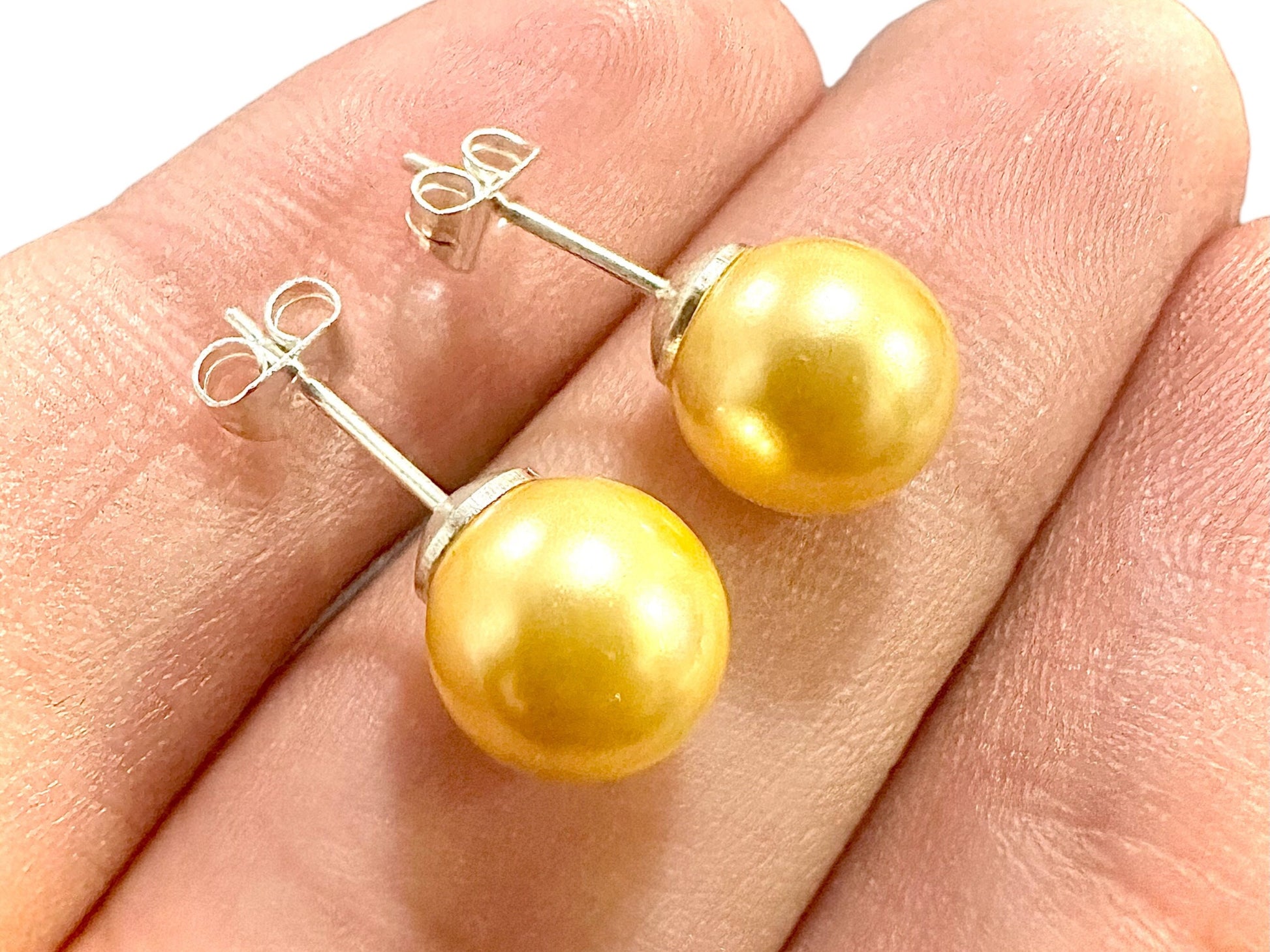 Yellow freshwater Pearl Earrings,8MM Freshwater Pearl Stud Earrings, Yellow Pearl Earrings, Yellow Pearl Earrings, Freshwater Pearl Earrings - leoshopdeals