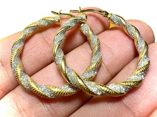 Hoop Earrings Gold 925 Sterling Silver, Hoop Earrings Gold Plated, Huggie Hoop Earrings 25mm, Crystal Dust Hoop Earrings, Hoop Earring 3.5mm - leoshopdeals