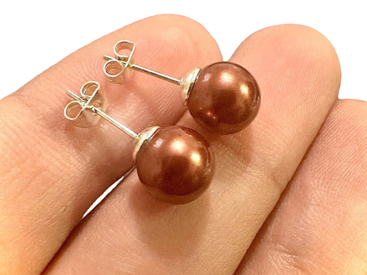 Chocolate Freshwater Pearl Earrings, 8MM Freshwater Pearl Stud Earrings, Chocolate Pearl Earrings, Pearl Earrings, Freshwater Pearl Earrings - leoshopdeals