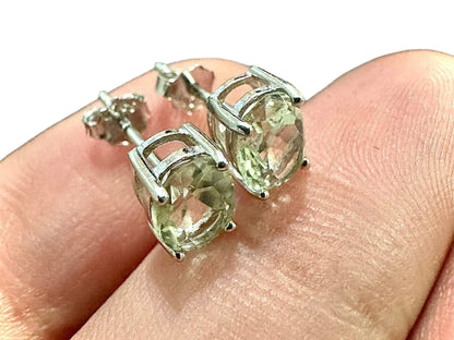 Green Amethyst Earrings, Oval Earrings, 925 Sterling Silver Earrings, Green Amethyst Earrings, Earrings for Women, Silver Stud Earrings - leoshopdeals