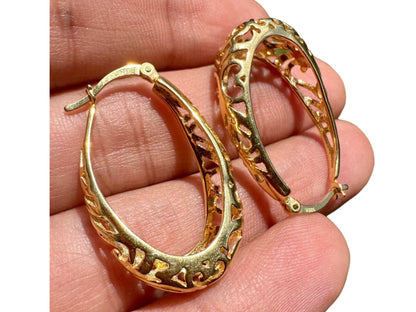 Filigree Hoop Earrings, Gold Plated Sterling Silver Earrings, Gold Hoop Earrings, Large Oval Hoop Earrings, Unique Earrings, Hoop Earrings - leoshopdeals