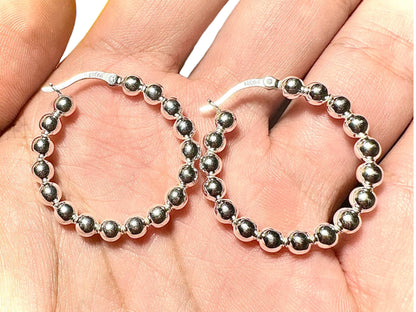 Beaded Hoops Earrings, 30MM Bead Ball Earrings, 925 Sterling Silver Hoop Earrings,Bead Ball Hoop Earrings, Hoop Earrings, Earrings for Women - leoshopdeals