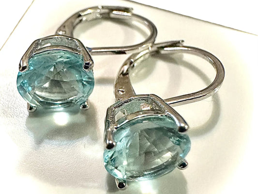 Blue Topaz Earrings Sterling Silver Plated, Leverback Earrings Dangle 6MM 2.00 ct, Drop Dangle earrings Silver, Birthstone Earrings, Topaz - leoshopdeals