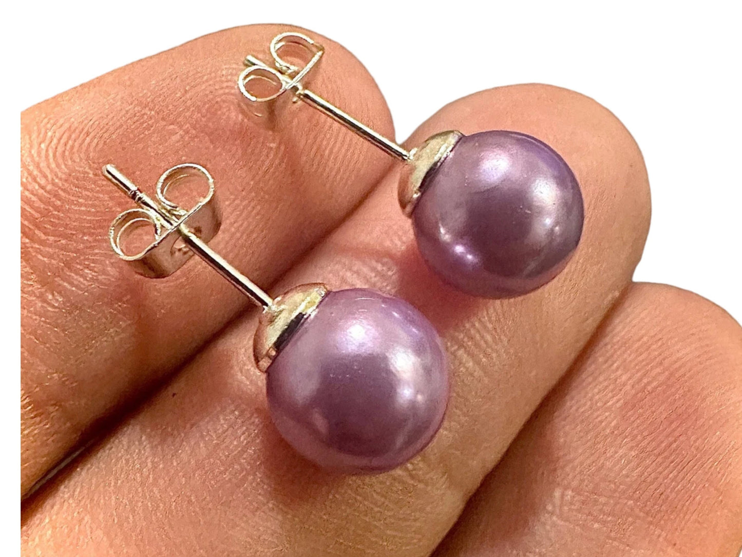 Purple Pearl Earrings, 8mm Freshwater Pearl Stud Earrings, Purple Stud Earrings, Earrings for Women, Pearl Stud Earrings, Pearl Earrings - leoshopdeals