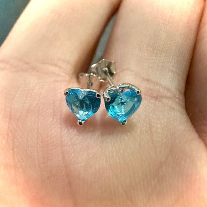 Blue Topaz Earrings Sterling Silver 925, 6MM Heart Cut Earrings, Stud Earrings for Women Sterling Silver, Silver Earrings Stud, Gift for her - leoshopdeals