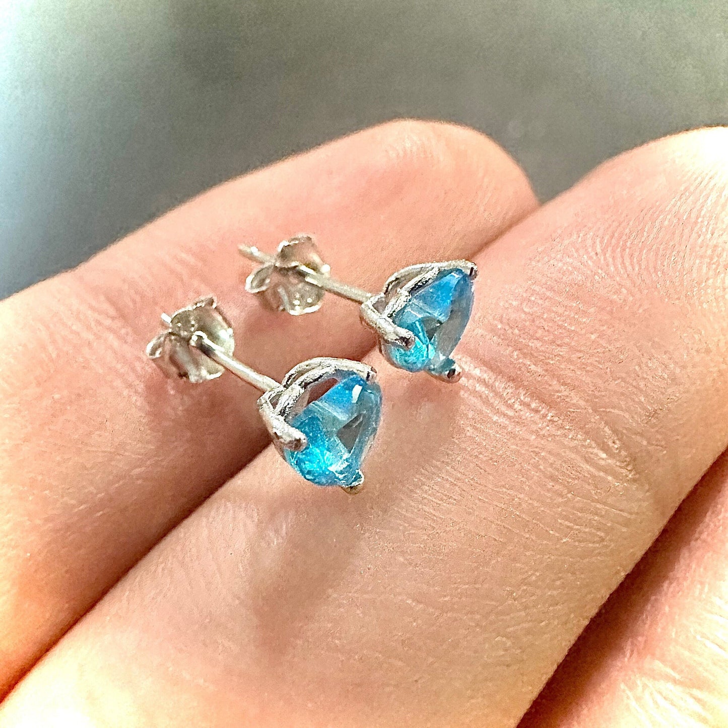 Blue Topaz Earrings Sterling Silver 925, 6MM Heart Cut Earrings, Stud Earrings for Women Sterling Silver, Silver Earrings Stud, Gift for her - leoshopdeals