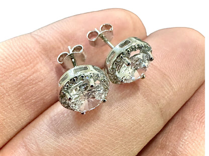 Stud Earrings for Women Mens Sterling Silver 925, Cubic Zirconia Earrings Studs, 9.9MM Earrings Studs Silver, Gift for Her, Gift for Him - leoshopdeals