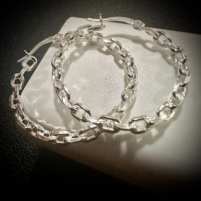 Curb Chain Earrings, 20MM Hoop Earrings Sterling Silver 925, 3MM Huggie Hoop Earrings Silver, Gift for Her, Hoop Earrings for Women, Earring - leoshopdeals