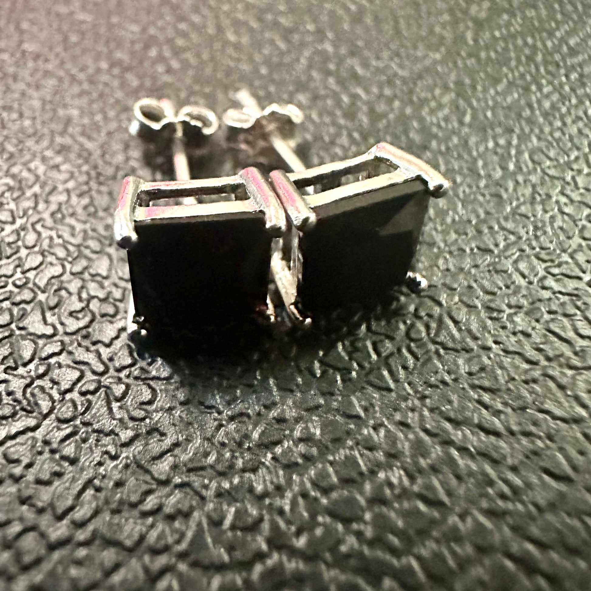 Black CZ Earrings Sterling Silver 925, 6MM Princess Cut Black Earrings, Stud Earrings for Women, Silver Earrings Stud, Gift for Her - leoshopdeals