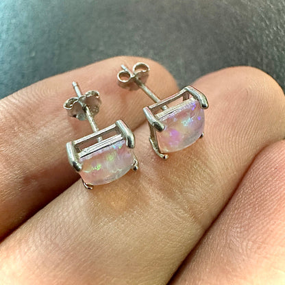 Pink Opal Earrings, 925 Sterling Silver Earrings Studs Opal Earrings Stud, 6mm Princess Cut Earrings, Opal Jewelry Earrings 2Ct, Opal - leoshopdeals