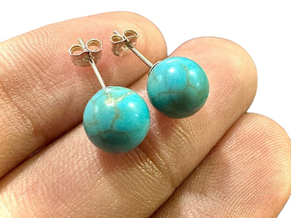 Round Turquoise, Sterling Silver Plated Stud Earrings For Women, Sterling Silver Earrings, Turquoise Stones For Earrings, Earrings For Women - leoshopdeals