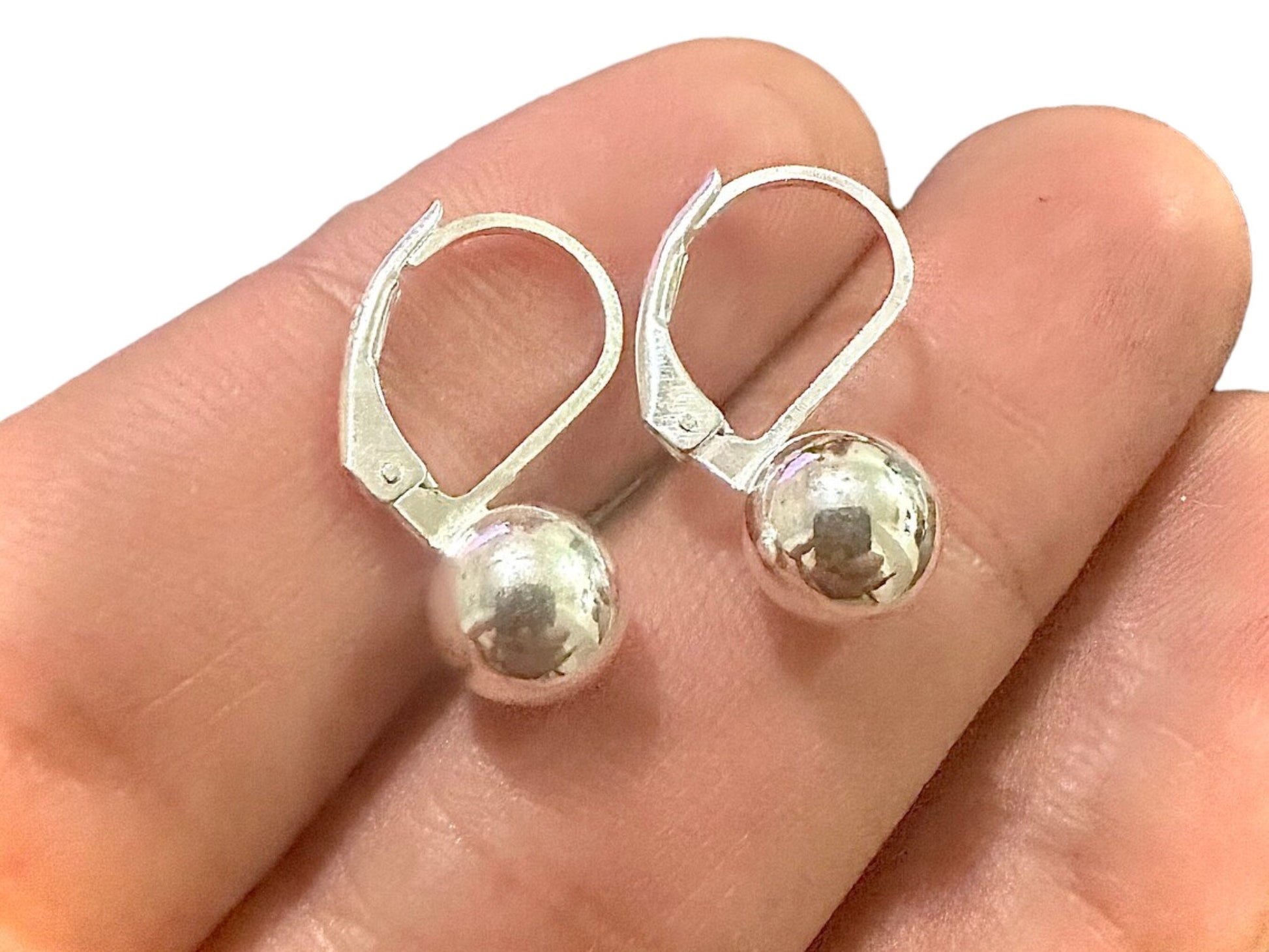 Sterling Silver Leverback Earrings, 925 Sterling Silver Earrings, Silver Ball Earrings, Leverback Silver Earrings, Earrings for Women - leoshopdeals