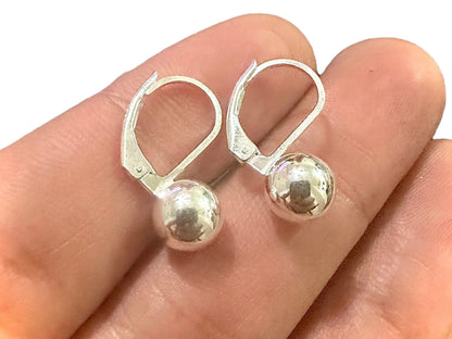 Sterling Silver Leverback Earrings, 925 Sterling Silver Earrings, Silver Ball Earrings, Leverback Silver Earrings, Earrings for Women - leoshopdeals