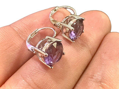 Amethyst Leverback Earrings, Round Amethyst Earrings, February Birthstone Earrings, Silver Plated Earrings, Gift for Her, Earrings for Women - leoshopdeals