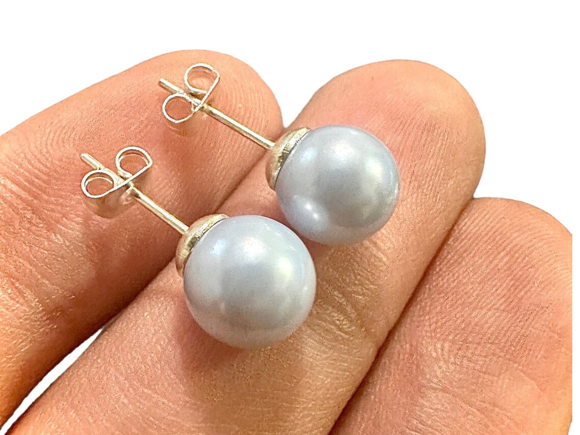 Light Blue Freshwater Pearl Stud Earrings for Women 8MM - leoshopdeals