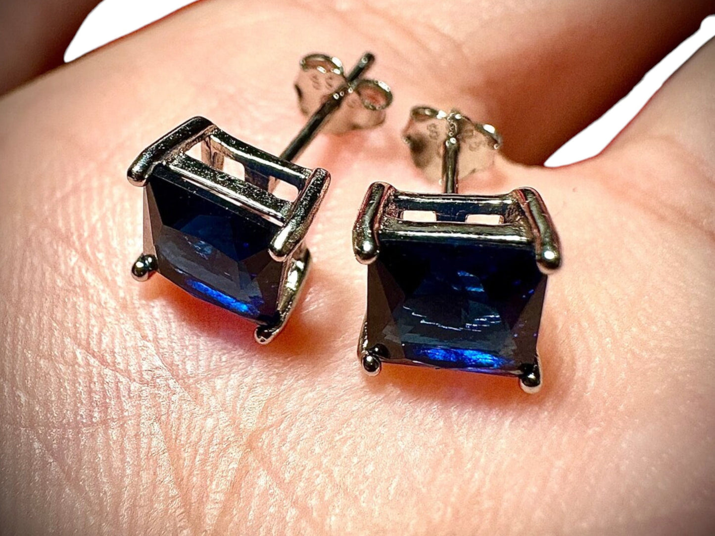 Princess Cut Sapphire Earrings, 925 Sterling Silver Earrings, Sapphire  Earrings, Silver Stud Earrings, Earrings for Women, Earrings Studs - leoshopdeals