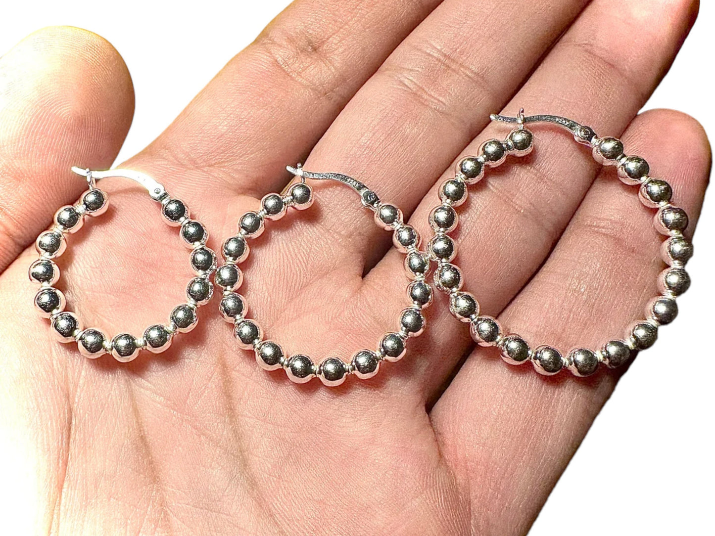 25mm, 30mm, 35mm Beaded Hoops Earrings, 925 Sterling Silver Hoop Earrings, Bead Ball Earrings, Bead Ball Hoop Earrings, Earrings for Women - leoshopdeals