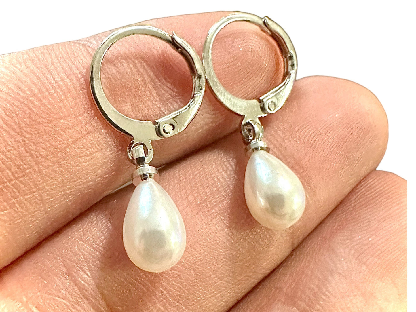 Fresh Water Pearl Earrings, Pearl Leverback Earrings, Dangle Drop Pearl Earrings, Pearl Dangle Earrings, Pearl Drop Earrings, 8mm Earrings - leoshopdeals