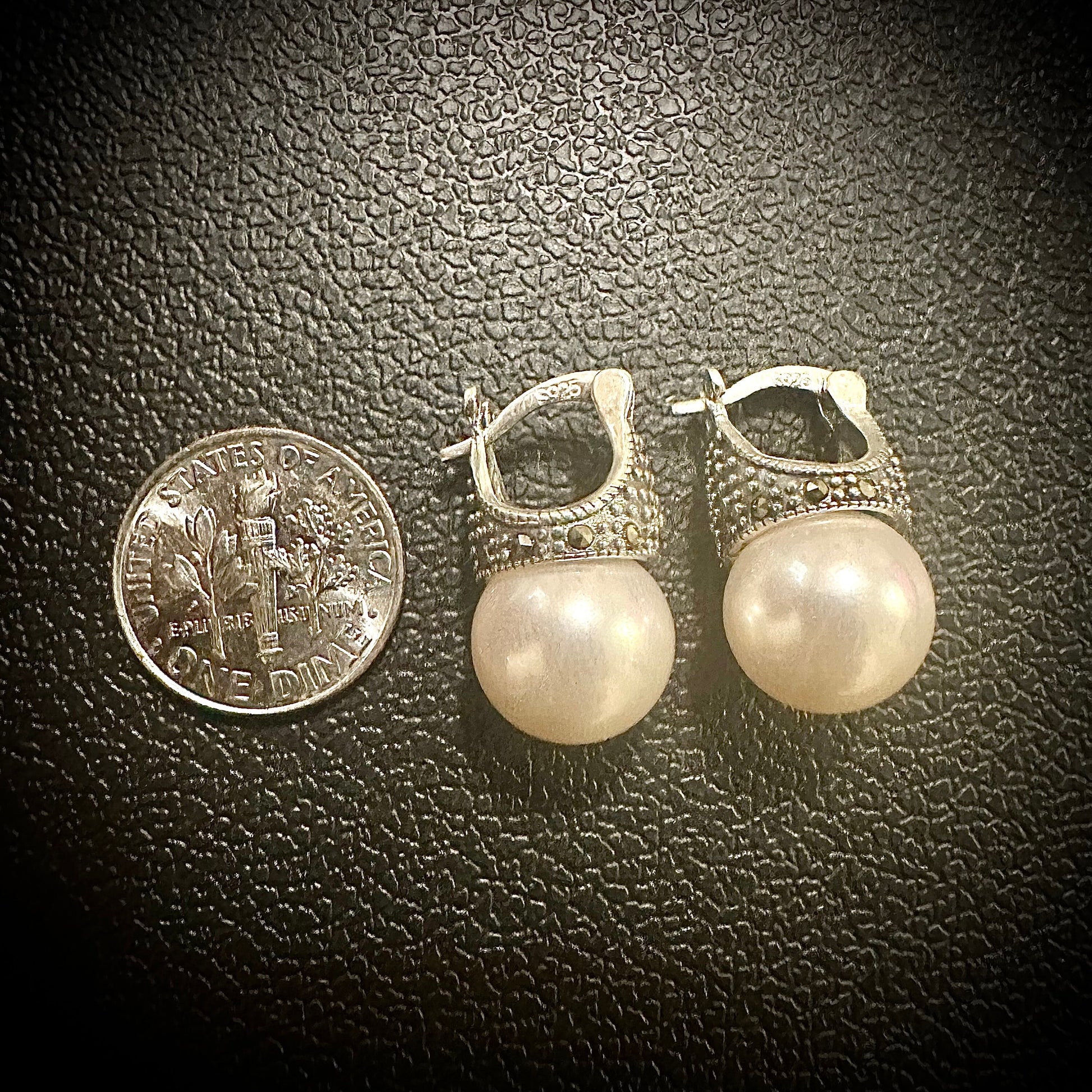 Marcasite White Pearl Stud Earrings 925 Sterling Silver, Pearl Earrings Studs, June Birthstone Earrings, Gift for Her, Silver Earrings Stud - leoshopdeals