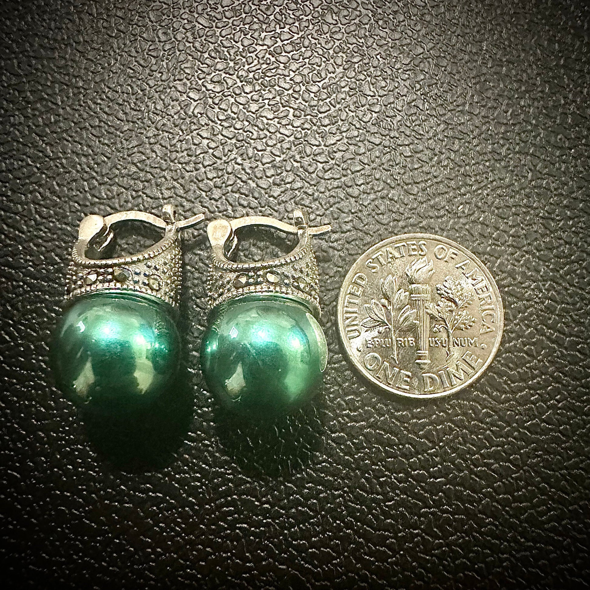 Marcasite Green Pearl Stud Earrings 925 Sterling Silver, Pearl Earrings Studs, June Birthstone Earrings, Gift for Her, Silver Earrings Stud - leoshopdeals