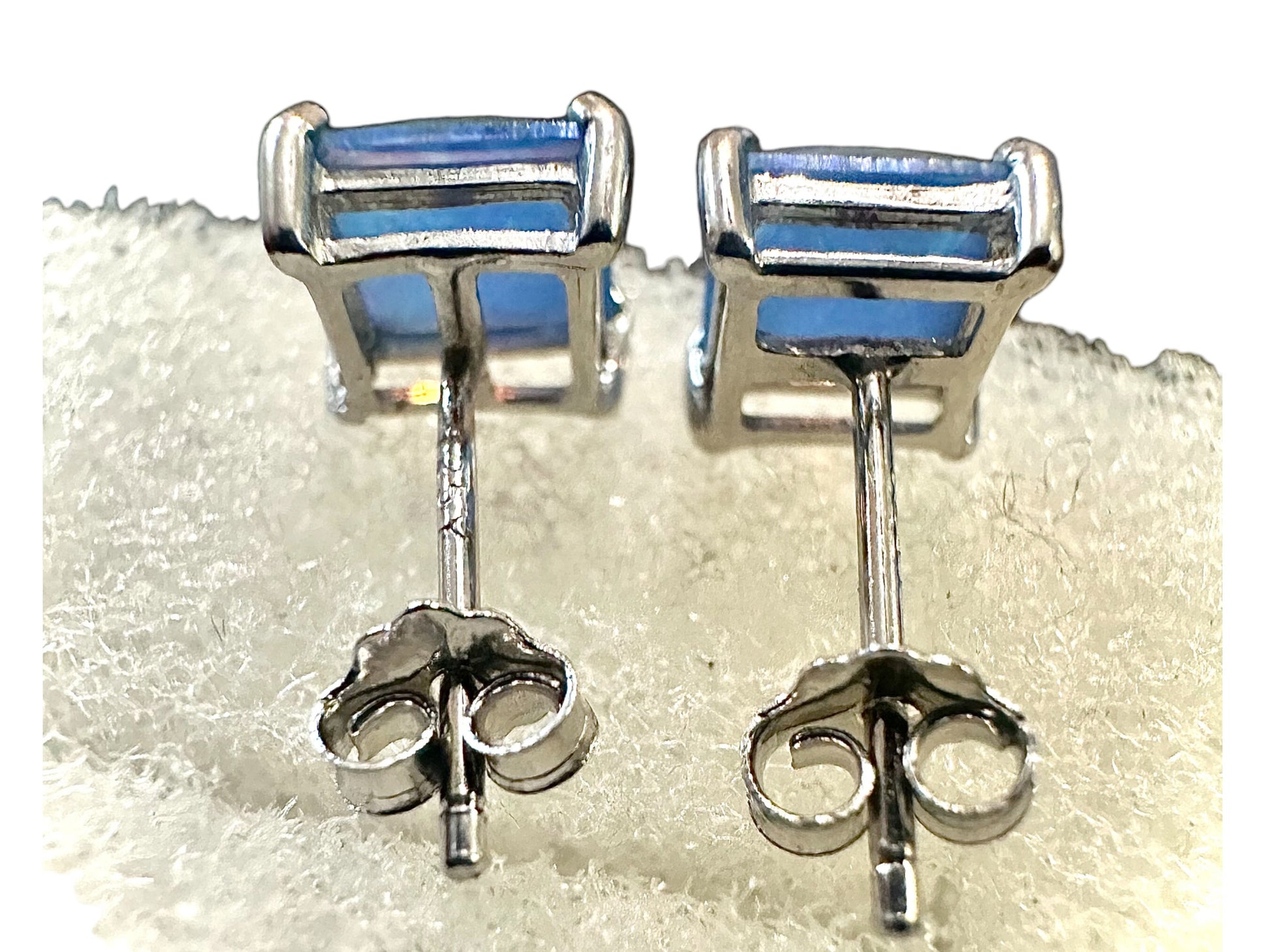 Blue Fire Opal Earrings Silver, Princess Cut Earrings, Square Opal Earrings, 6mm Earrings Stud, Blue Fire Opal Earrings Sterling Silver 925 - leoshopdeals