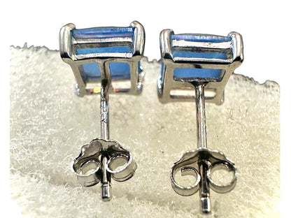 Blue Fire Opal Earrings Silver, Princess Cut Earrings, Square Opal Earrings, 6mm Earrings Stud, Blue Fire Opal Earrings Sterling Silver 925 - leoshopdeals