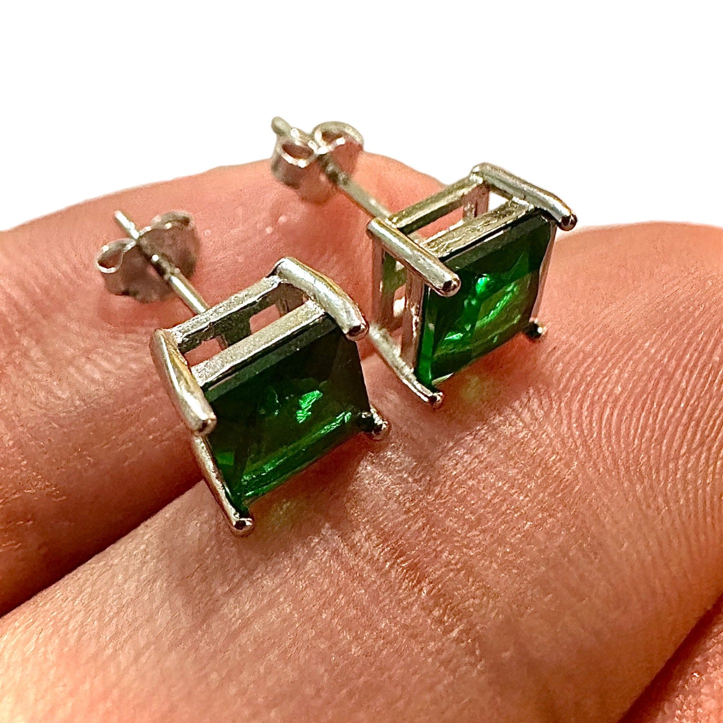 Princess Cut Emerald Earrings 925 Sterling Silver Stud Earrings 6MM Green Emerald Earrings For Women Stud Earrings For Women Emerald Jewelry - leoshopdeals