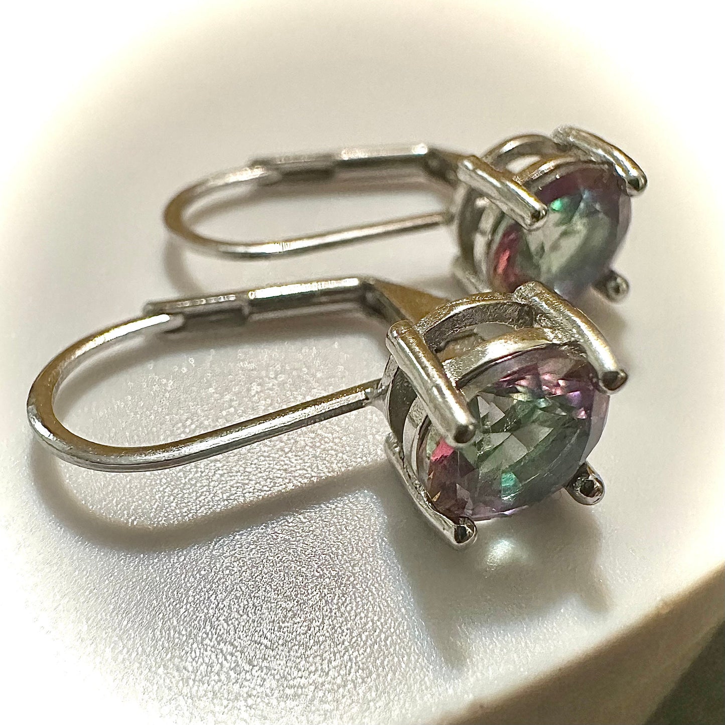 Mystic Topaz Earrings in Sterling Silver Plated 6MM Leverback Opal Earrings 2.00CT Leverback Earrings Silver Topaz Jewelry for Women Topaz - leoshopdeals