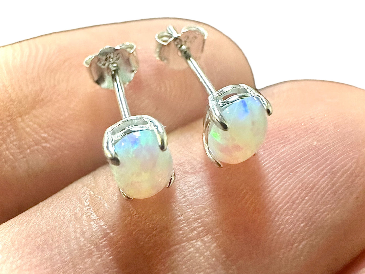 Opal Earrings Stud Oval Cut, 925 Sterling Silver Earrings Studs 7X5MM, Fire Opal Earrings Silver, Opal Jewelry for Women, Fire Opal Stone - leoshopdeals