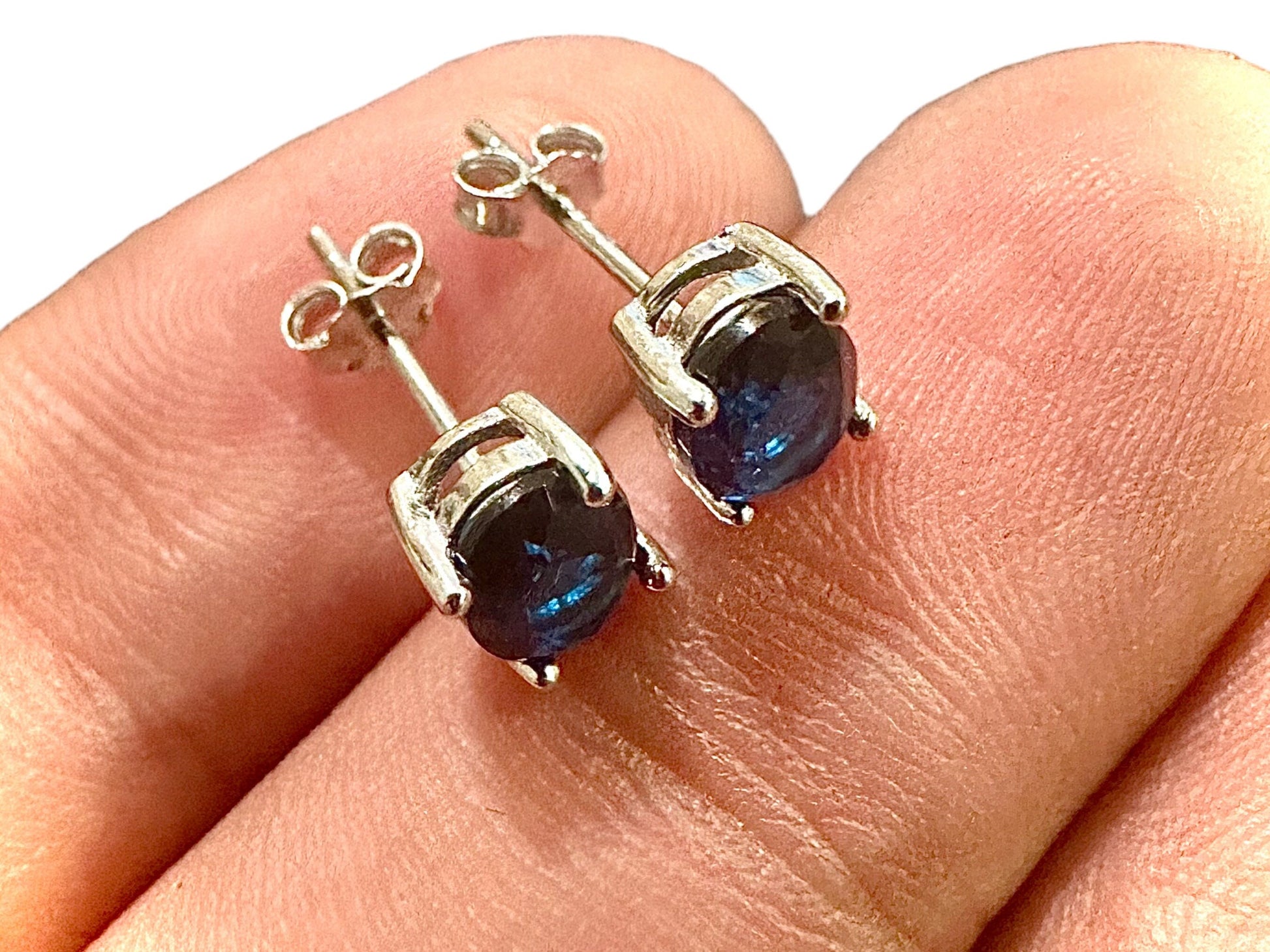 Blue Sapphire Earrings Stud Silver Earrings 7x4MM Oval Sapphire Sterling Silver Earrings Studs Sapphire Jewelry for Women Sterling Silver - leoshopdeals