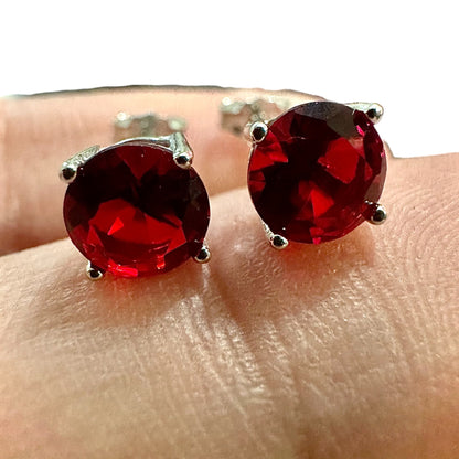 Ruby Stud Earrings, 925 Sterling Silver Earrings, 6MM Ruby Earrings, Round Cut Ruby Earrings, Stud Earrings for Women Silver, Round Ruby - leoshopdeals