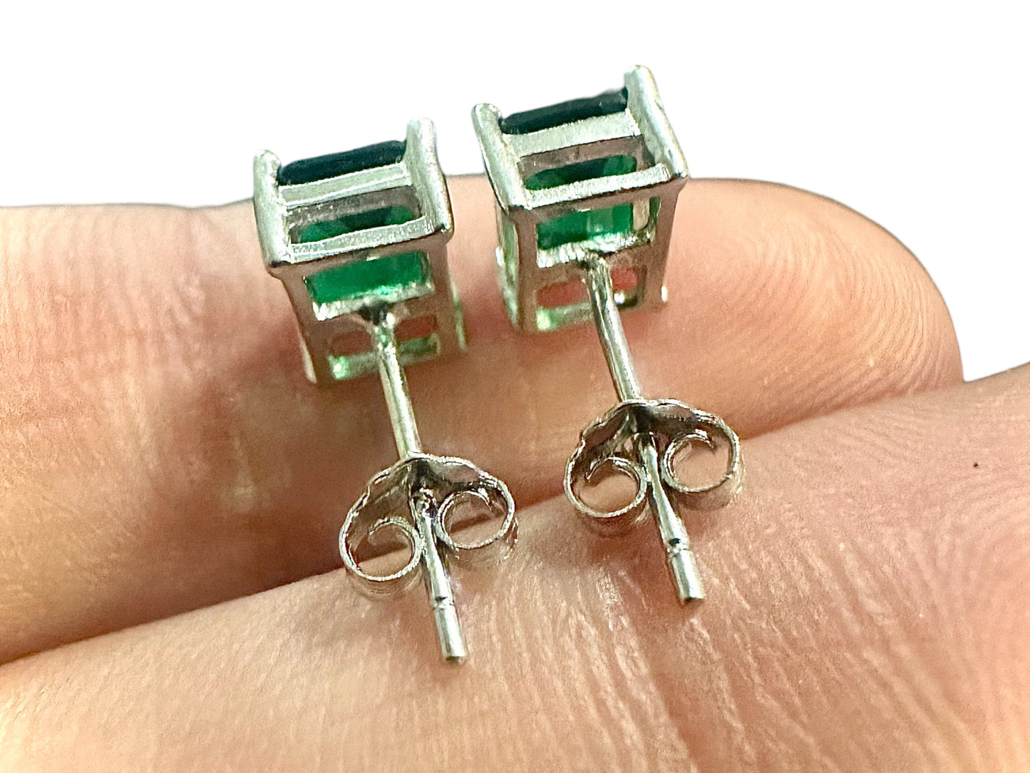 925 Sterling Silver Emerald Stud Earrings for Women 7×5MM Birthstone Gift - leoshopdeals