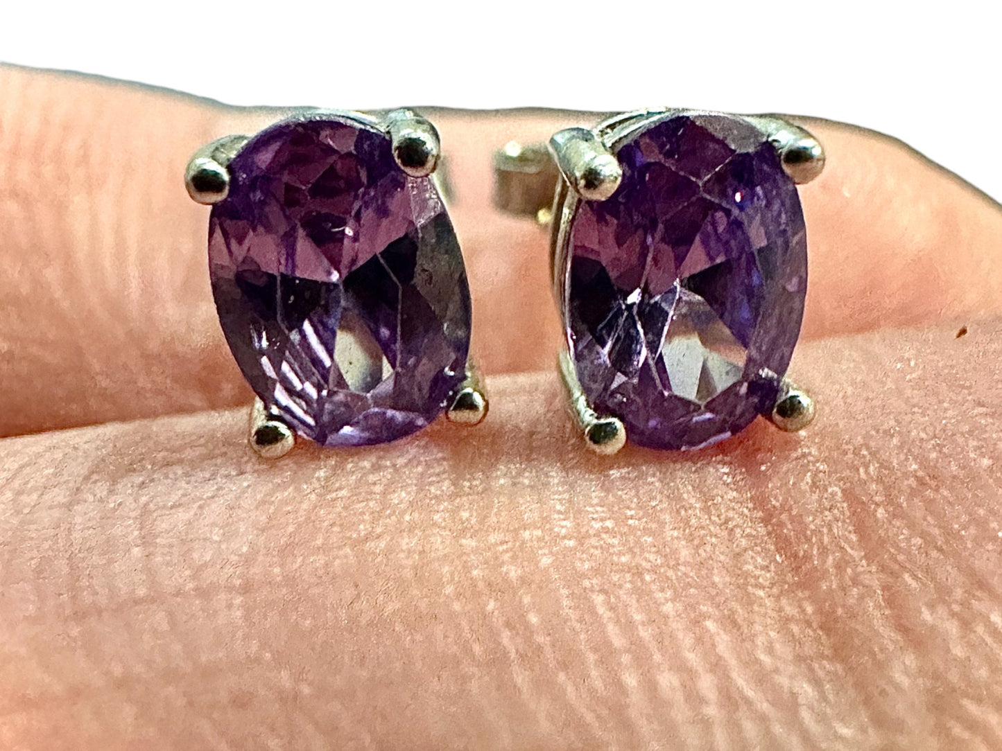 Amethyst Earrings Studs, 7x4MM Stud Earrings for Women Sterling Silver 925, Amethyst Jewelry, February Birthstone Earrings, Oval Earrings - leoshopdeals