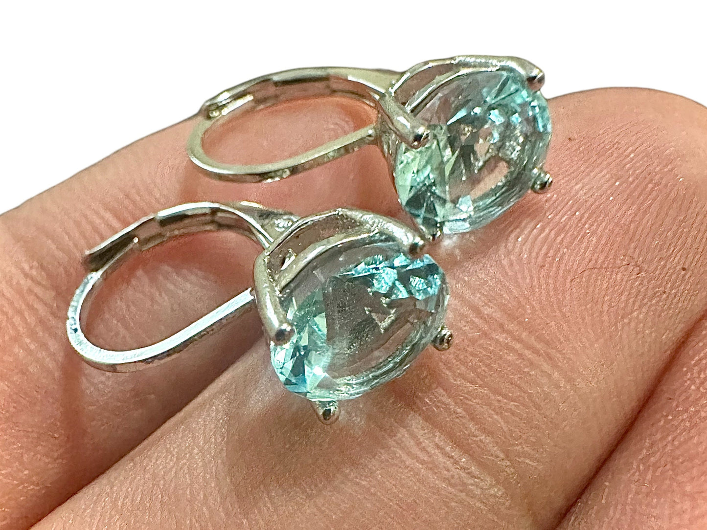 Blue Topaz Earrings Sterling Silver Plated, Leverback Earrings Dangle 6MM 2.00 ct, Drop Dangle earrings Silver, Birthstone Earrings, Topaz - leoshopdeals