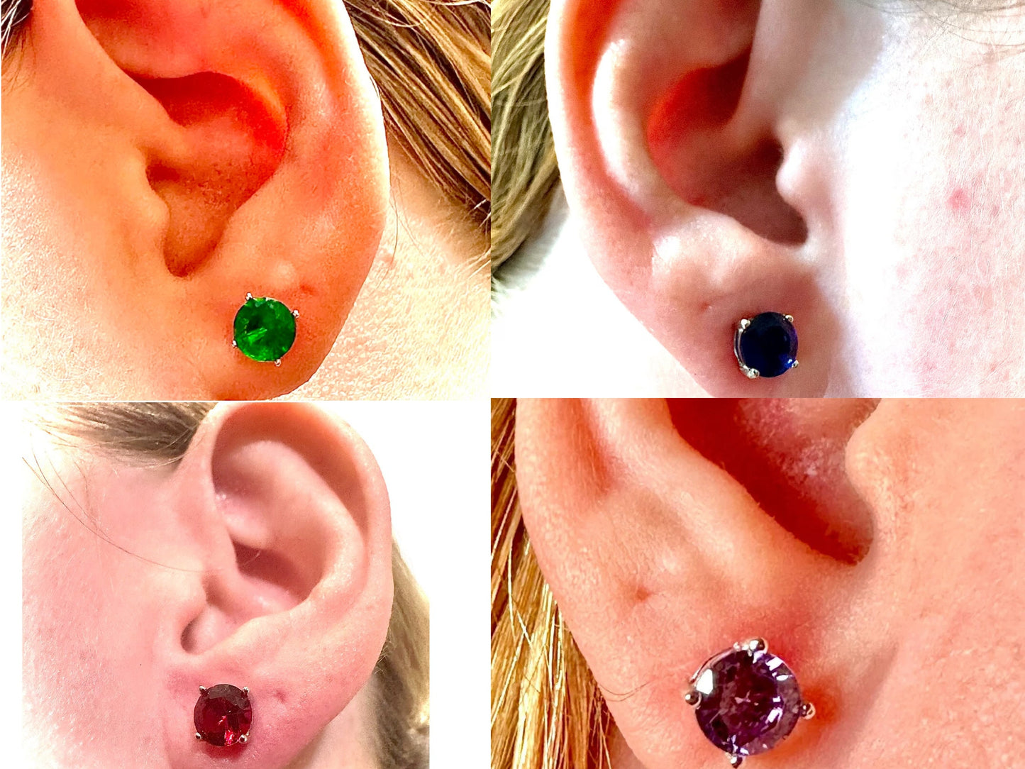 Stud Earrings for Women Sterling Silver 925, Birthstone Earrings 6MM, Amethyst Ruby Sapphire Emerald Tanzanite Opal Citrine, Gift for Her - leoshopdeals