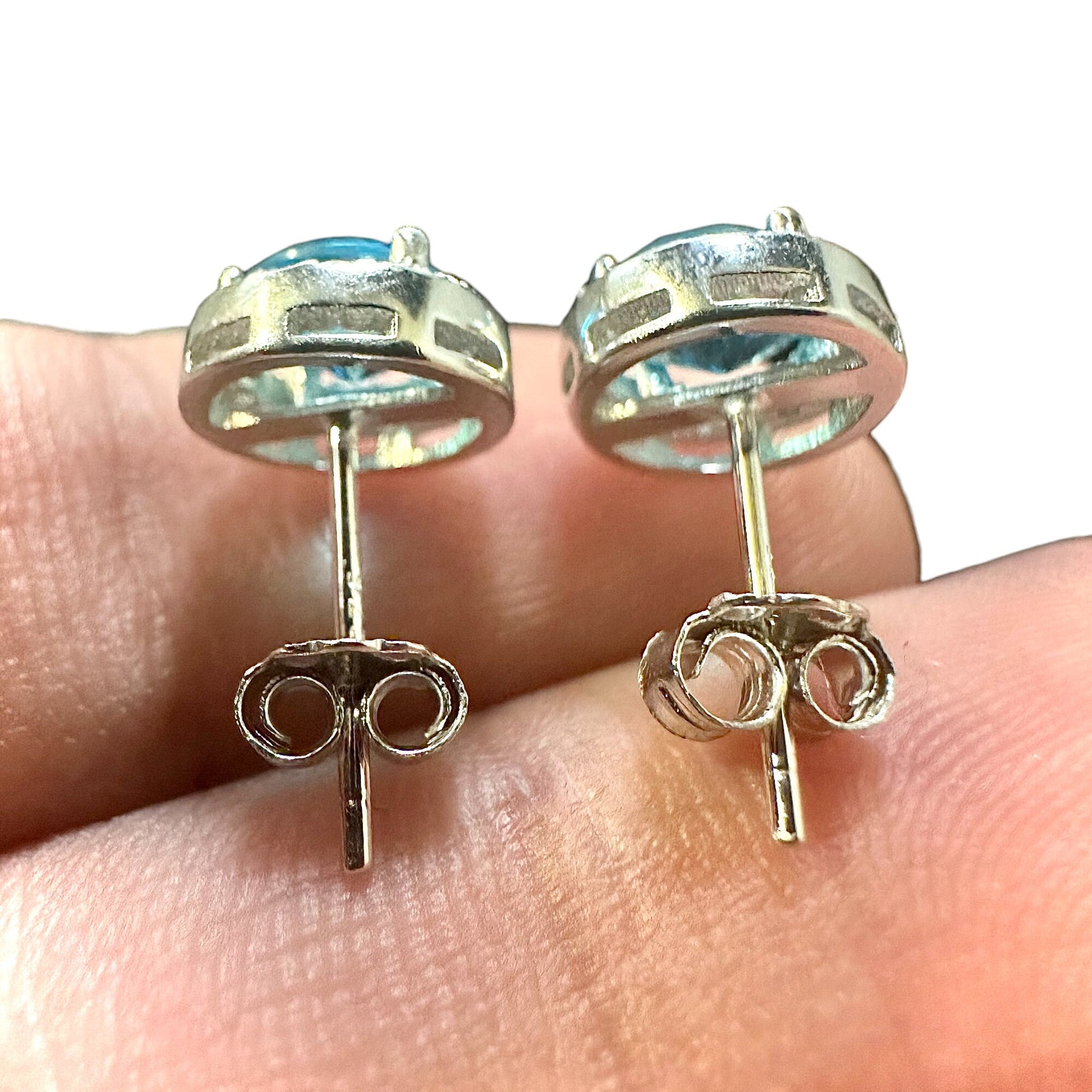 Blue Topaz Earrings Stud, 9MM Stud Earrings for Women Sterling Silver 925, White Topaz Earrings, Earrings Studs Silver, Blue Earrings Studs - leoshopdeals