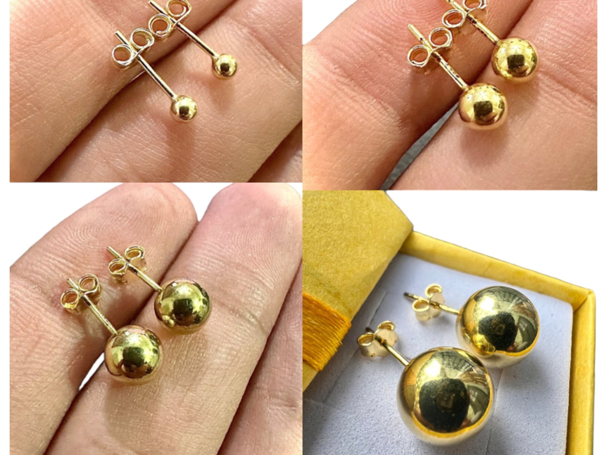 Ball Earrings Studs Gold 14k Plated, Stud Earrings for Women Sterling Silver 925, Ball Stud Earrings 3MM-12MM, Gold Earrings Stud Unique - leoshopdeals