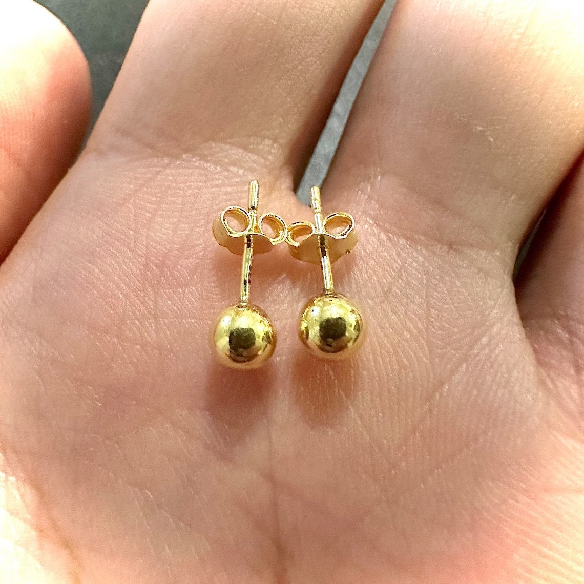 Ball Earrings Studs Gold 14k Plated, Stud Earrings for Women Sterling Silver 925, Ball Stud Earrings 3MM-12MM, Gold Earrings Stud Unique - leoshopdeals