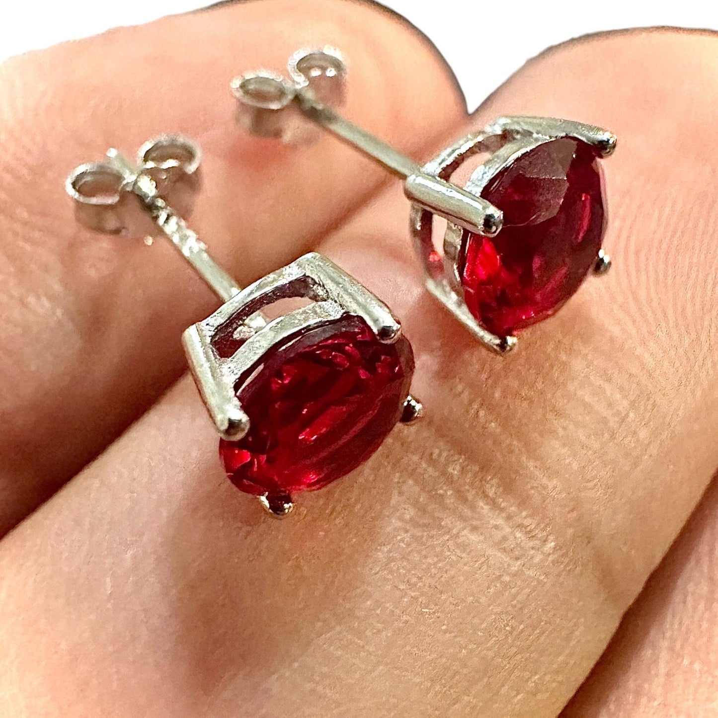 Ruby Stud Earrings, 925 Sterling Silver Earrings, 6MM Ruby Earrings, Round Cut Ruby Earrings, Stud Earrings for Women Silver, Round Ruby - leoshopdeals