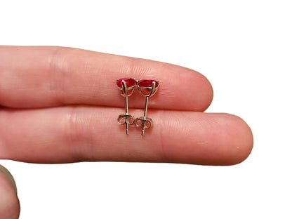 Heart Earrings Sterling Silver, Ruby Earrings Stud, 5X5 mm, Heart Earrings Stud, Cz Earrings Stud, Ruby Jewelry for Women, July Birthstone - leoshopdeals