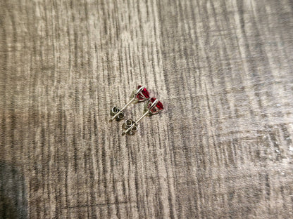 Heart Earrings Sterling Silver, Ruby Earrings Stud, 5X5 mm, Heart Earrings Stud, Cz Earrings Stud, Ruby Jewelry for Women, July Birthstone - leoshopdeals