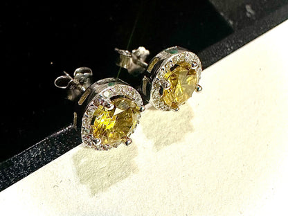 925 Sterling Silver Citrine Stud Earrings for Women 9MM Gift Birthstone - leoshopdeals