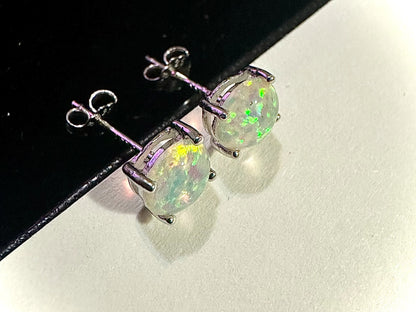 925 Sterling Silver White Fire Opal Stud Earrings for Women 6MM Birthstone Gift - leoshopdeals