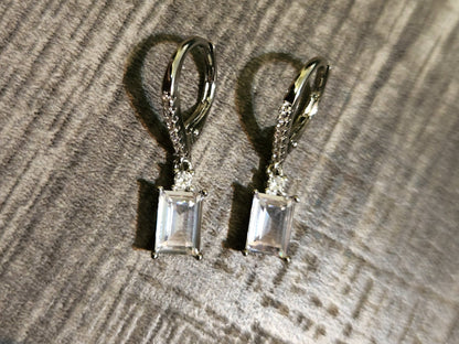 Dangle and Drop Earrings Dangle 18K White Gold Plated, Cubic Zirconia Earrings Dangle, Emerald Cut Earrings Dangle, Dangle Earrings Women - leoshopdeals