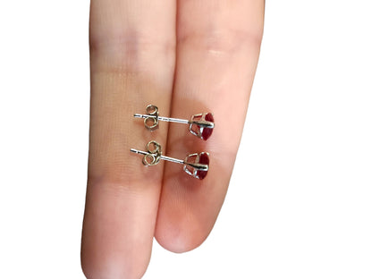 Heart Earrings Sterling Silver, Ruby Earrings Stud, 5X5 mm, Heart Earrings Stud, Cz Earrings Stud, Ruby Jewelry for Women, July Birthstone - leoshopdeals