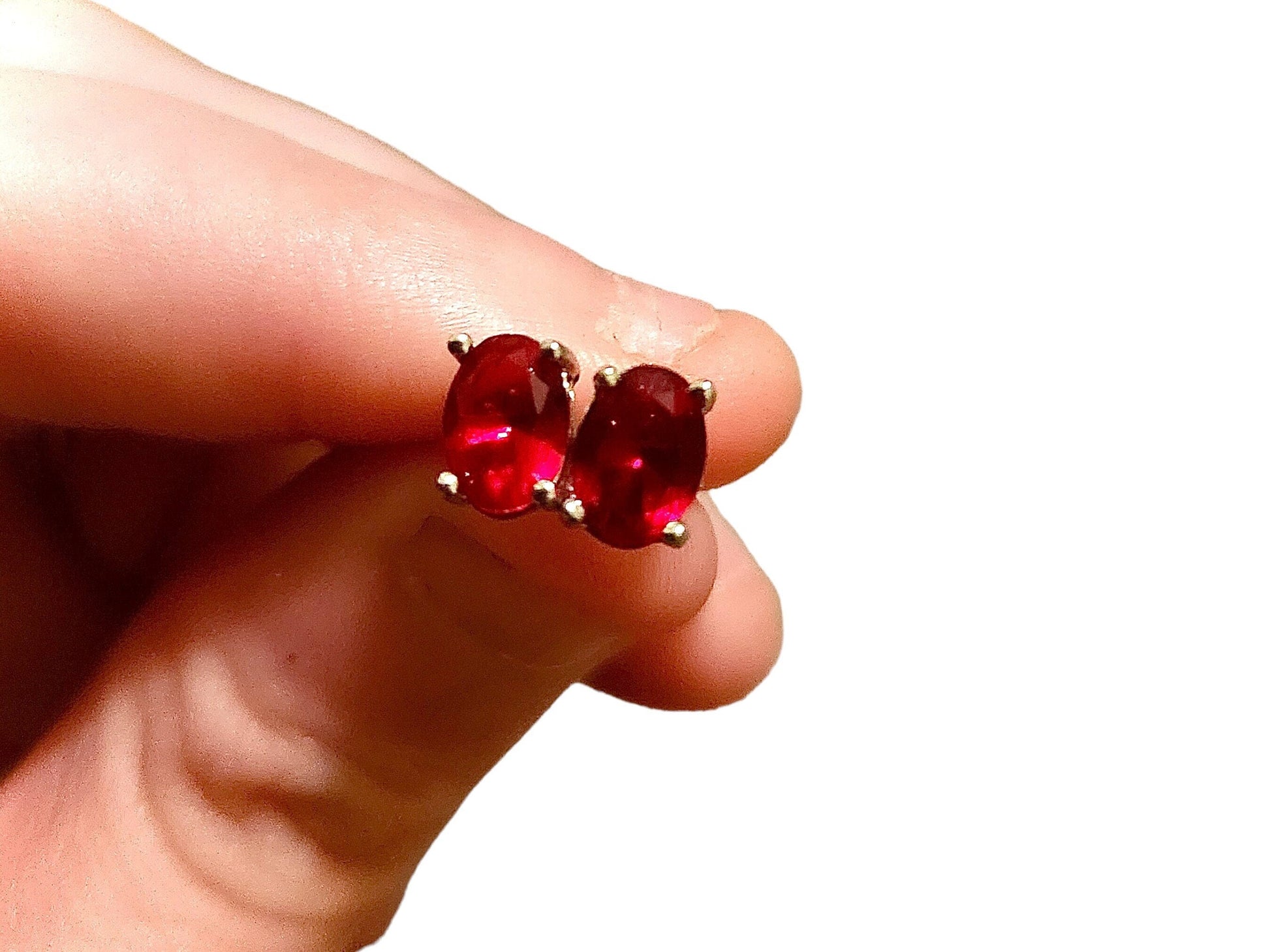 Red Ruby Earrings Stud Silver Earrings 7x4MM Oval Ruby Sterling Silver Earrings Studs Ruby Jewelry for Women Sterling Silver - leoshopdeals