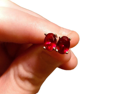 Red Ruby Earrings Stud Silver Earrings 7x4MM Oval Ruby Sterling Silver Earrings Studs Ruby Jewelry for Women Sterling Silver - leoshopdeals