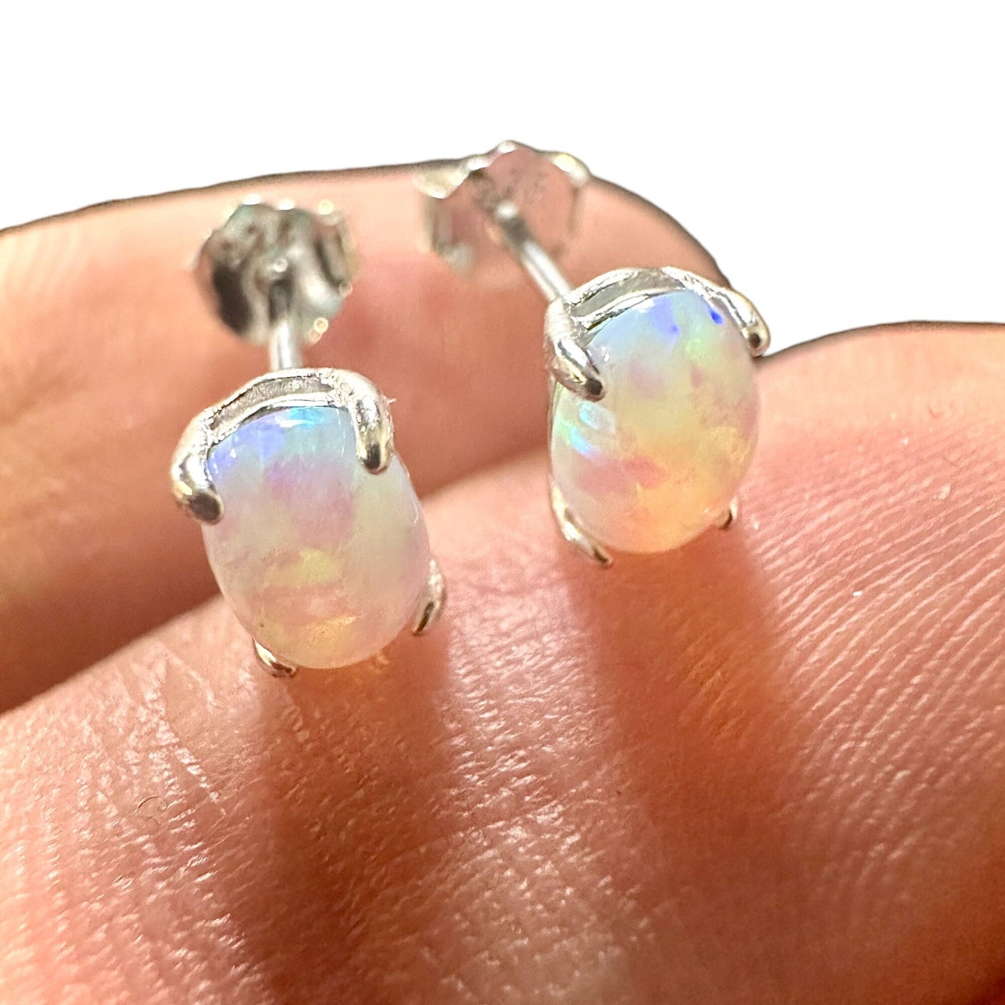 Opal Earrings Stud Oval Cut, 925 Sterling Silver Earrings Studs 7X5MM, Fire Opal Earrings Silver, Opal Jewelry for Women, Fire Opal Stone - leoshopdeals